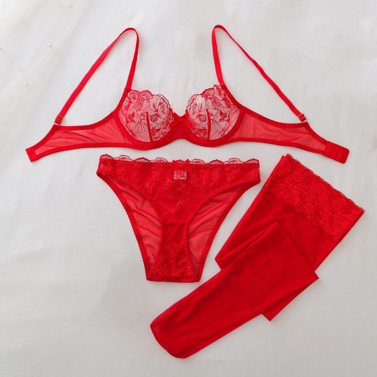 Sheer Bra Lace - Прозрачный сетчатый эротический комплект для женщин: